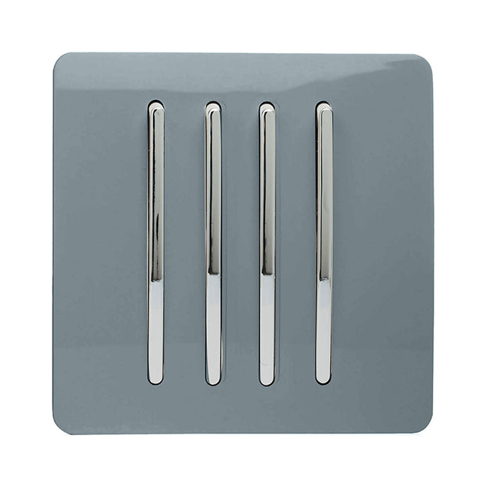 Trendi Switch ART-SS8CG, Artistic Modern 4 Gang 2 Way 10 Amp Rocker Cool Grey Finish, BRITISH MADE, (25mm Back Box Required), 5yrs Warranty - 54104