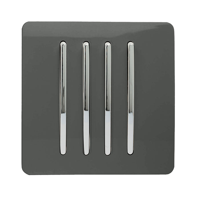 Trendi Switch ART-SS8CH, Artistic Modern 4 Gang 2 Way 10 Amp Rocker Charcoal Finish, BRITISH MADE, (25mm Back Box Required), 5yrs Warranty - 54105