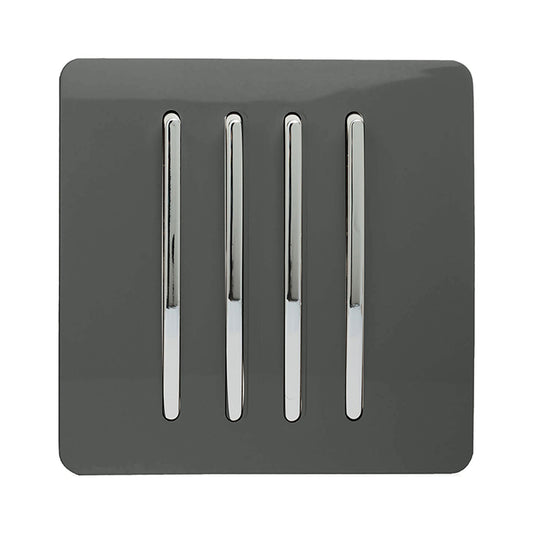 Trendi Switch ART-SS8CH, Artistic Modern 4 Gang 2 Way 10 Amp Rocker Charcoal Finish, BRITISH MADE, (25mm Back Box Required), 5yrs Warranty - 54105
