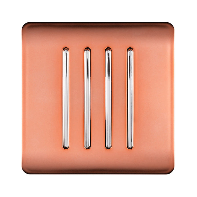 Trendi Switch ART-SS8CPR, Artistic Modern 4 Gang 2 Way 10 Amp Rocker Copper Finish, BRITISH MADE, (25mm Back Box Required), 5yrs Warranty - 54106