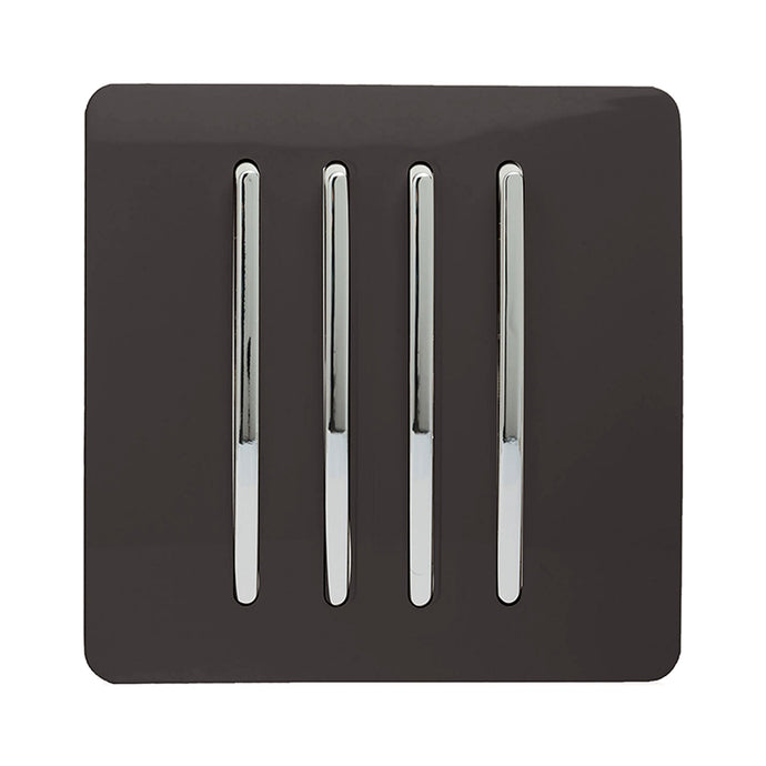 Trendi Switch ART-SS8DB, Artistic Modern 4 Gang 2 Way 10 Amp Rocker Dark Brown Finish, BRITISH MADE, (25mm Back Box Required), 5yrs Warranty - 54107