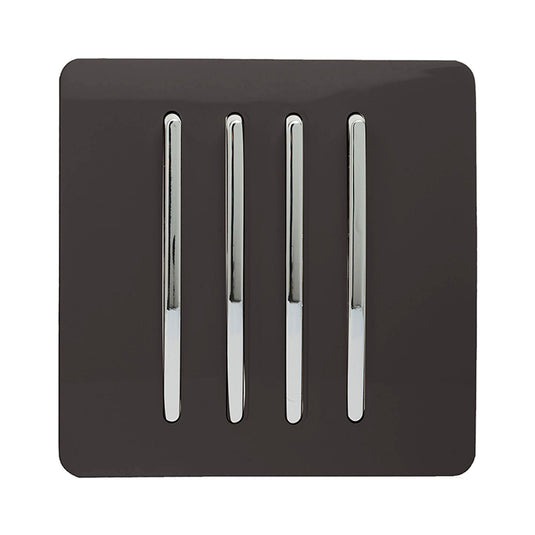 Trendi Switch ART-SS8DB, Artistic Modern 4 Gang 2 Way 10 Amp Rocker Dark Brown Finish, BRITISH MADE, (25mm Back Box Required), 5yrs Warranty - 54107