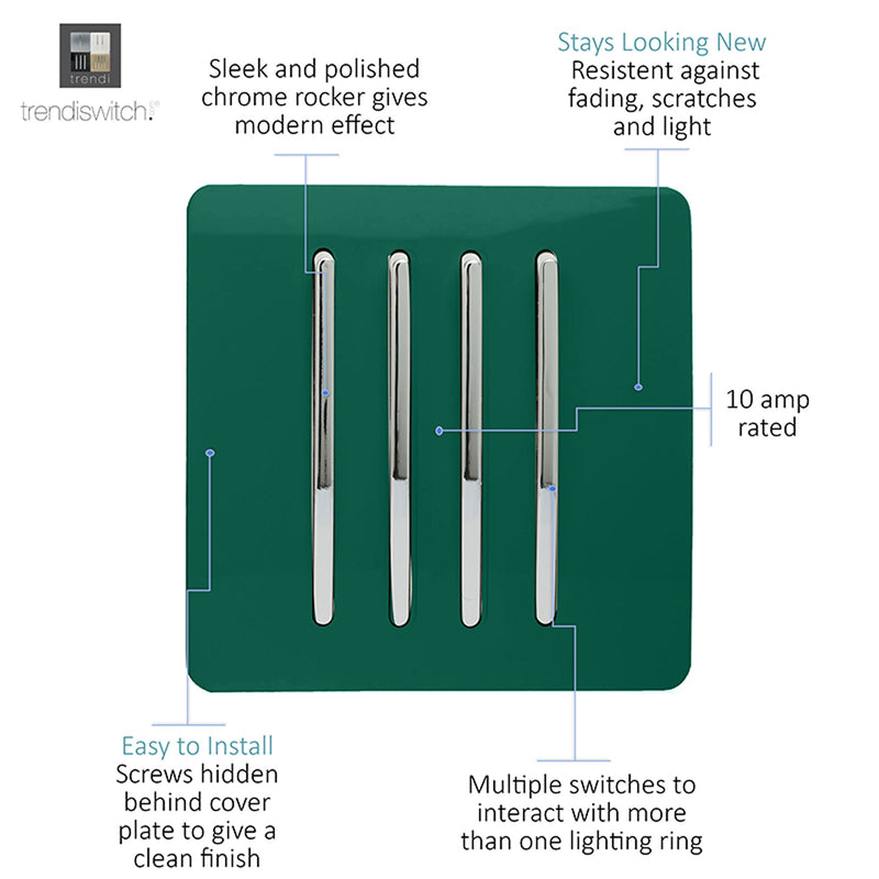 Load image into Gallery viewer, Trendi Switch ART-SS8DG, Artistic Modern 4 Gang 2 Way 10 Amp Rocker Dark Green Finish, BRITISH MADE, (25mm Back Box Required), 5yrs Warranty - 54108
