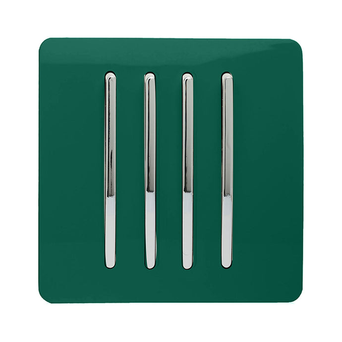 Trendi Switch ART-SS8DG, Artistic Modern 4 Gang 2 Way 10 Amp Rocker Dark Green Finish, BRITISH MADE, (25mm Back Box Required), 5yrs Warranty - 54108