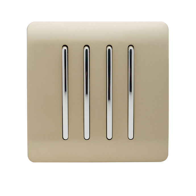 Trendi Switch ART-SS8GO, Artistic Modern 4 Gang 2 Way 10 Amp Rocker Champagne Gold Finish, BRITISH MADE, (25mm Back Box Required), 5yrs Warranty - 24226