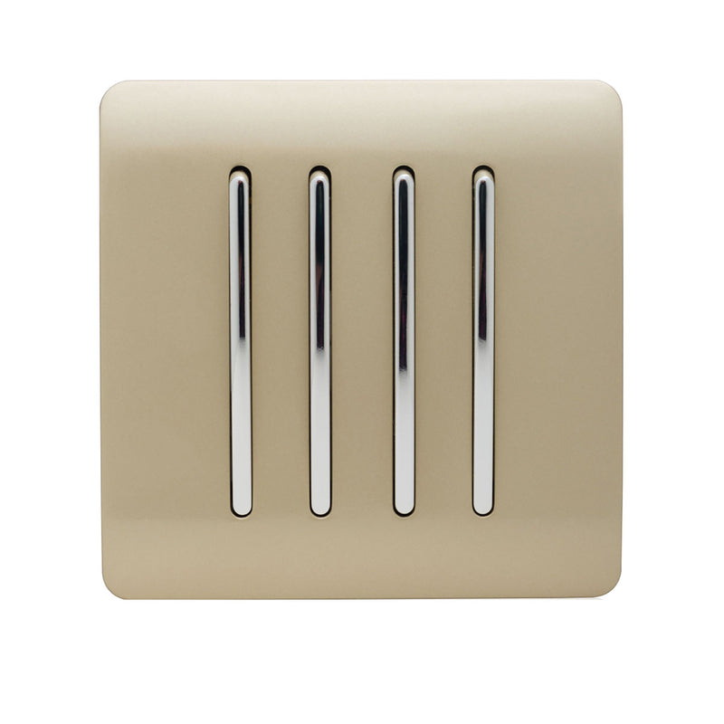 Load image into Gallery viewer, Trendi Switch ART-SS8GO, Artistic Modern 4 Gang 2 Way 10 Amp Rocker Champagne Gold Finish, BRITISH MADE, (25mm Back Box Required), 5yrs Warranty - 24226
