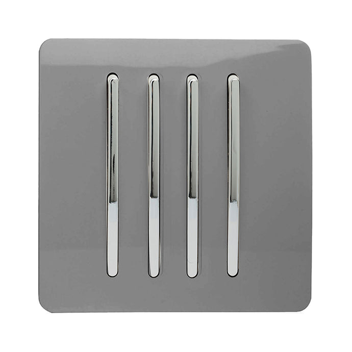 Trendi Switch ART-SS8LG, Artistic Modern 4 Gang 2 Way 10 Amp Rocker Light Grey Finish, BRITISH MADE, (25mm Back Box Required), 5yrs Warranty - 54109