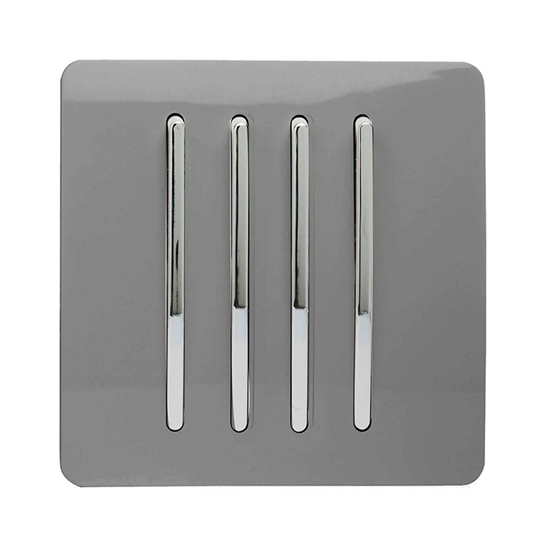 Load image into Gallery viewer, Trendi Switch ART-SS8LG, Artistic Modern 4 Gang 2 Way 10 Amp Rocker Light Grey Finish, BRITISH MADE, (25mm Back Box Required), 5yrs Warranty - 54109
