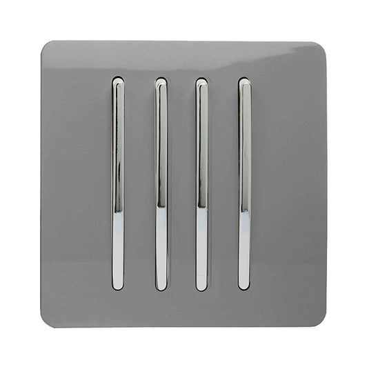 Trendi Switch ART-SS8LG, Artistic Modern 4 Gang 2 Way 10 Amp Rocker Light Grey Finish, BRITISH MADE, (25mm Back Box Required), 5yrs Warranty - 54109