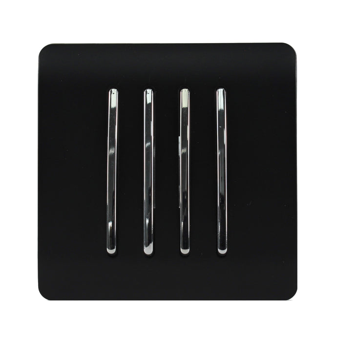 Trendi Switch ART-SS8MBK, Artistic Modern 4 Gang 2 Way 10 Amp Rocker Matt Black Finish, BRITISH MADE, (25mm Back Box Required), 5yrs Warranty - 43909