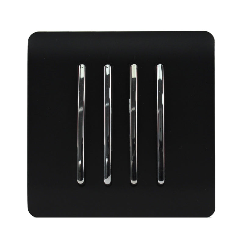 Load image into Gallery viewer, Trendi Switch ART-SS8MBK, Artistic Modern 4 Gang 2 Way 10 Amp Rocker Matt Black Finish, BRITISH MADE, (25mm Back Box Required), 5yrs Warranty - 43909
