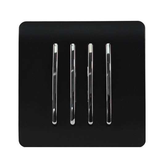 Trendi Switch ART-SS8MBK, Artistic Modern 4 Gang 2 Way 10 Amp Rocker Matt Black Finish, BRITISH MADE, (25mm Back Box Required), 5yrs Warranty - 43909