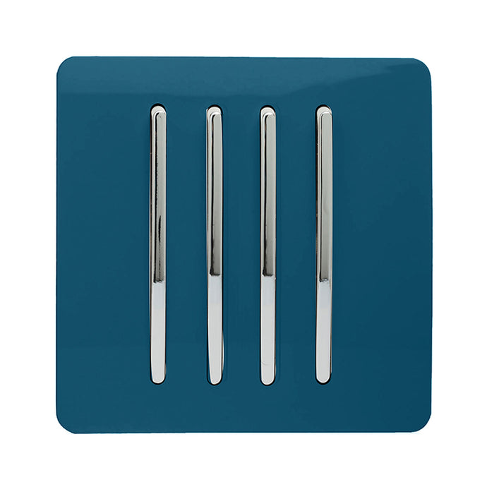 Trendi Switch ART-SS8MD, Artistic Modern 4 Gang 2 Way 10 Amp Rocker Midnight Blue Finish, BRITISH MADE, (25mm Back Box Required), 5yrs Warranty - 54110