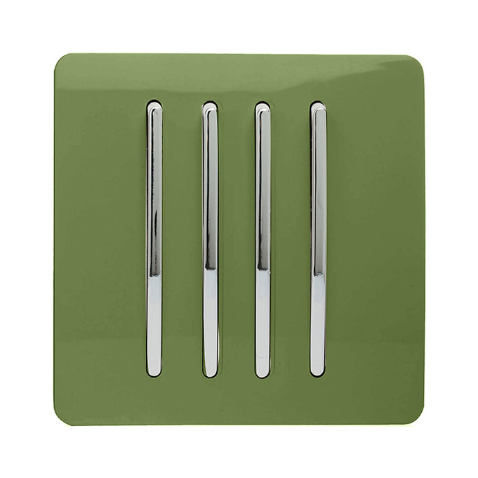 Trendi Switch ART-SS8MG, Artistic Modern 4 Gang 2 Way 10 Amp Rocker Moss Green Finish, BRITISH MADE, (25mm Back Box Required), 5yrs Warranty - 54111