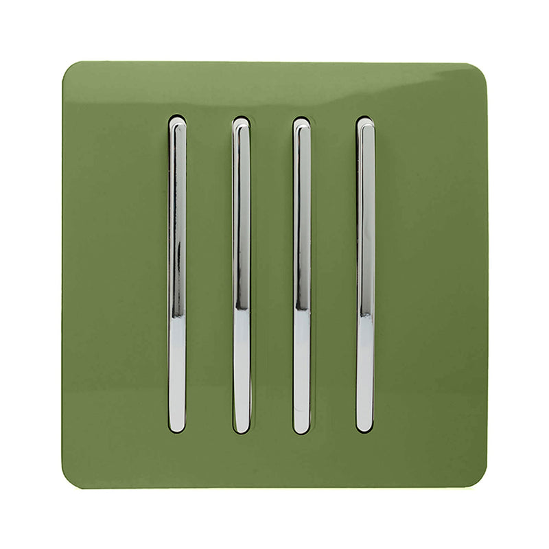 Load image into Gallery viewer, Trendi Switch ART-SS8MG, Artistic Modern 4 Gang 2 Way 10 Amp Rocker Moss Green Finish, BRITISH MADE, (25mm Back Box Required), 5yrs Warranty - 54111
