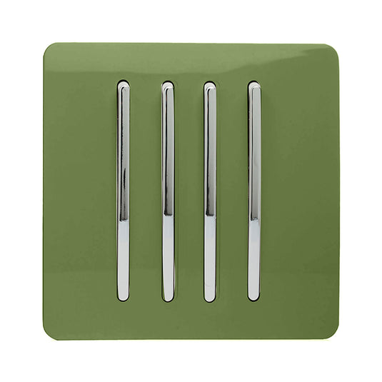 Trendi Switch ART-SS8MG, Artistic Modern 4 Gang 2 Way 10 Amp Rocker Moss Green Finish, BRITISH MADE, (25mm Back Box Required), 5yrs Warranty - 54111