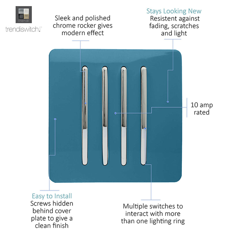 Load image into Gallery viewer, Trendi Switch ART-SS8OB, Artistic Modern 4 Gang 2 Way 10 Amp Rocker Ocean Blue Finish, BRITISH MADE, (25mm Back Box Required), 5yrs Warranty - 54113
