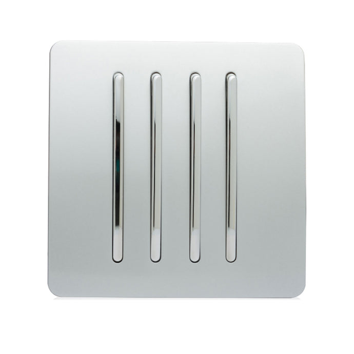 Trendi Switch ART-SS8SI, Artistic Modern 4 Gang 2 Way 10 Amp Rocker Silver Finish, BRITISH MADE, (25mm Back Box Required), 5yrs Warranty - 24225