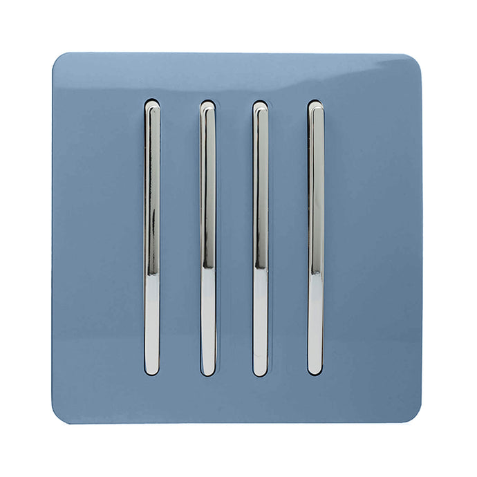 Trendi Switch ART-SS8SK, Artistic Modern 4 Gang 2 Way 10 Amp Rocker Sky Finish, BRITISH MADE, (25mm Back Box Required), 5yrs Warranty - 54118
