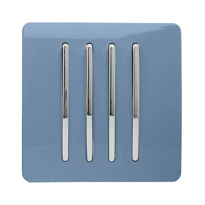 Load image into Gallery viewer, Trendi Switch ART-SS8SK, Artistic Modern 4 Gang 2 Way 10 Amp Rocker Sky Finish, BRITISH MADE, (25mm Back Box Required), 5yrs Warranty - 54118
