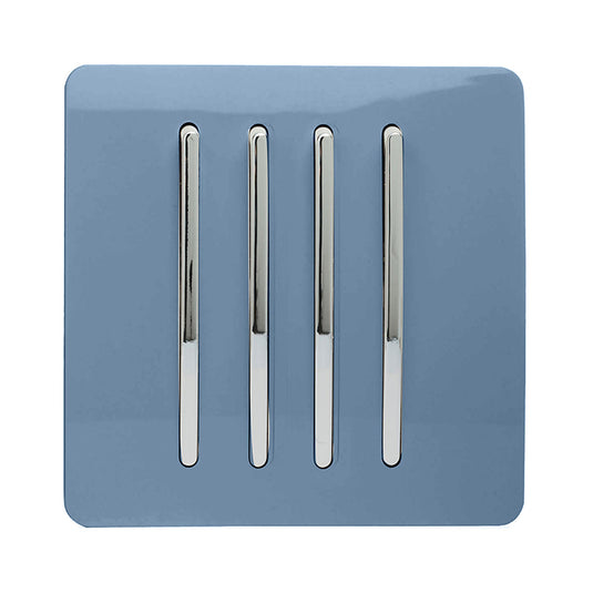 Trendi Switch ART-SS8SK, Artistic Modern 4 Gang 2 Way 10 Amp Rocker Sky Finish, BRITISH MADE, (25mm Back Box Required), 5yrs Warranty - 54118