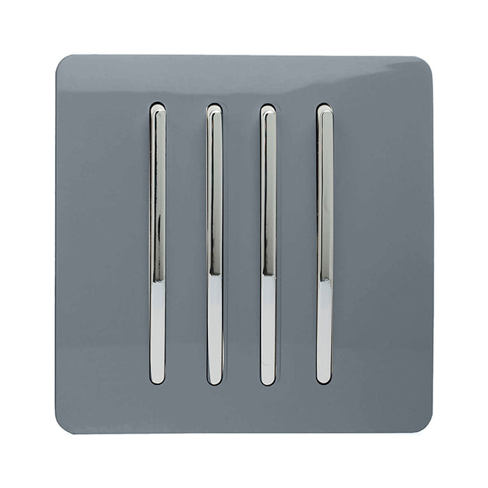 Trendi Switch ART-SS8WG, Artistic Modern 4 Gang 2 Way 10 Amp Rocker Warm Grey Finish, BRITISH MADE, (25mm Back Box Required), 5yrs Warranty - 54119