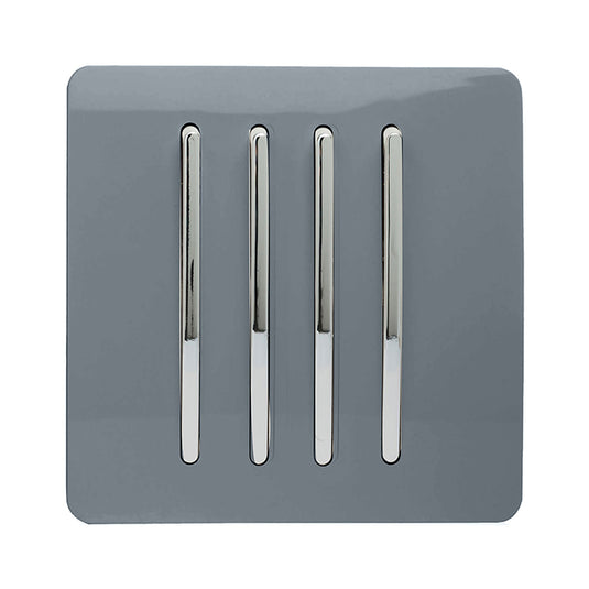 Trendi Switch ART-SS8WG, Artistic Modern 4 Gang 2 Way 10 Amp Rocker Warm Grey Finish, BRITISH MADE, (25mm Back Box Required), 5yrs Warranty - 54119