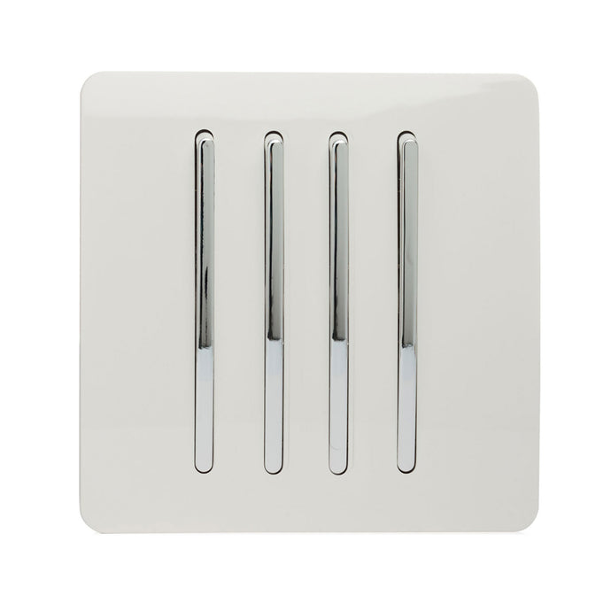 Trendi Switch ART-SS8WH, Artistic Modern 4 Gang 2 Way 10 Amp Rocker Gloss White Finish, BRITISH MADE, (25mm Back Box Required), 5yrs Warranty - 24224
