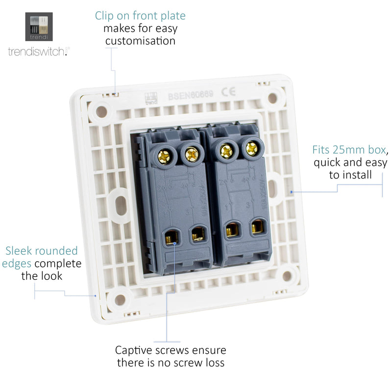 Load image into Gallery viewer, Trendi Switch ART-SS99SK, Artistic Modern 2 Gang Intermediate 10 Amp Rocker Sky Finish, BRITISH MADE, (25mm Back Box Required), 5yrs Warranty - 54158
