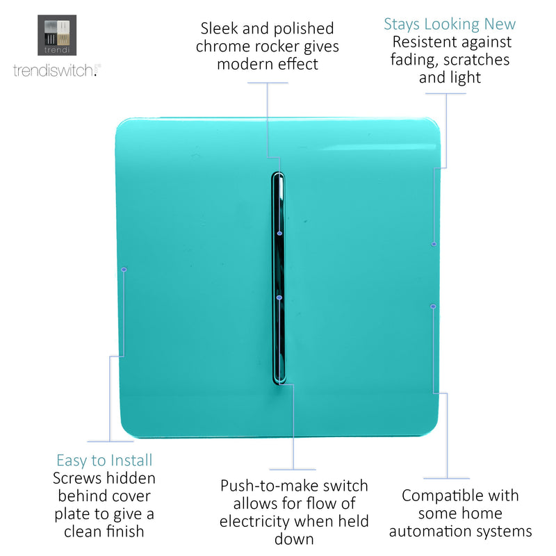 Load image into Gallery viewer, Trendi Switch ART-SSR1BT, Artistic Modern 1 Gang Retractive Home Auto.Switch Bright Teal Finish, BRITISH MADE, (25mm Back Box Required), 5yrs Warranty - 54179
