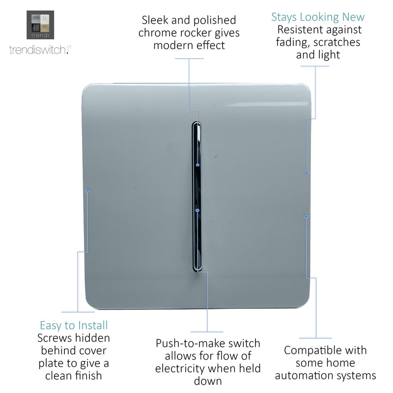 Load image into Gallery viewer, Trendi Switch ART-SSR1CG, Artistic Modern 1 Gang Retractive Home Auto.Switch Cool Grey Finish, BRITISH MADE, (25mm Back Box Required), 5yrs Warranty - 54180
