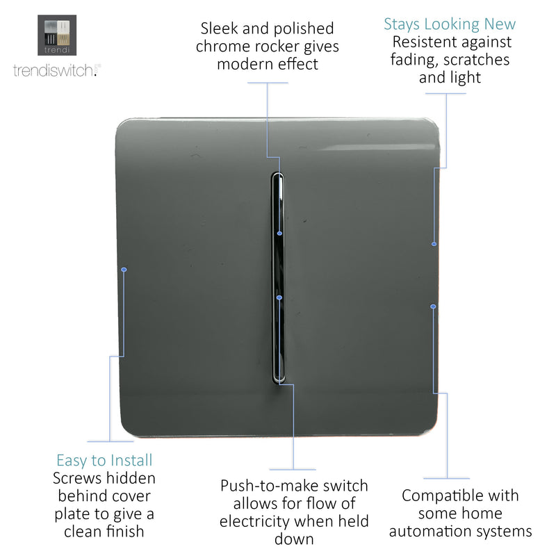 Load image into Gallery viewer, Trendi Switch ART-SSR1CH, Artistic Modern 1 Gang Retractive Home Auto.Switch Charcoal Finish, BRITISH MADE, (25mm Back Box Required), 5yrs Warranty - 54181
