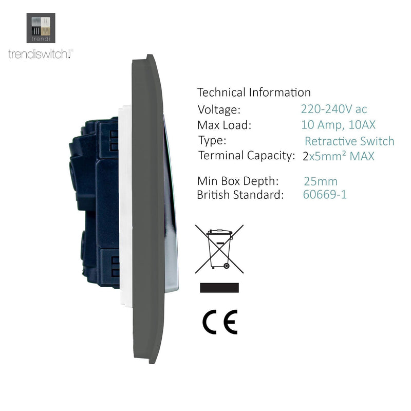 Load image into Gallery viewer, Trendi Switch ART-SSR1CH, Artistic Modern 1 Gang Retractive Home Auto.Switch Charcoal Finish, BRITISH MADE, (25mm Back Box Required), 5yrs Warranty - 54181
