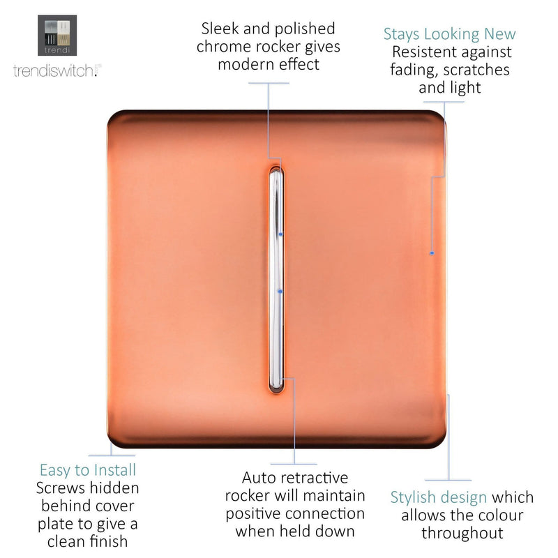 Load image into Gallery viewer, Trendi Switch ART-SSR1CPR, Artistic Modern 1 Gang Retractive Home Auto.Switch Copper Finish, BRITISH MADE, (25mm Back Box Required), 5yrs Warranty - 54182
