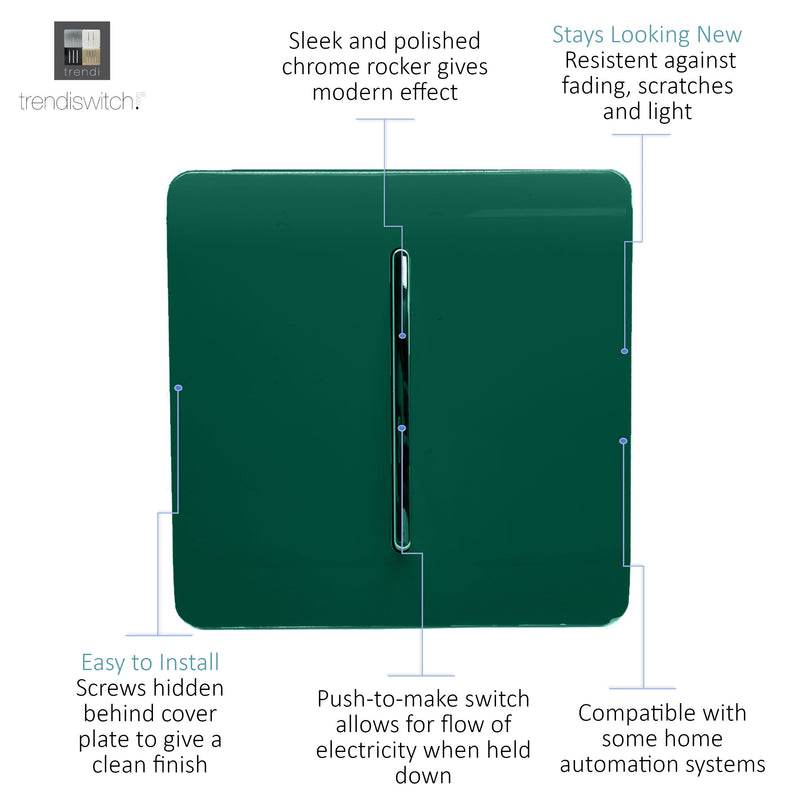 Load image into Gallery viewer, Trendi Switch ART-SSR1DG, Artistic Modern 1 Gang Retractive Home Auto.Switch Dark Green Finish, BRITISH MADE, (25mm Back Box Required), 5yrs Warranty - 54184
