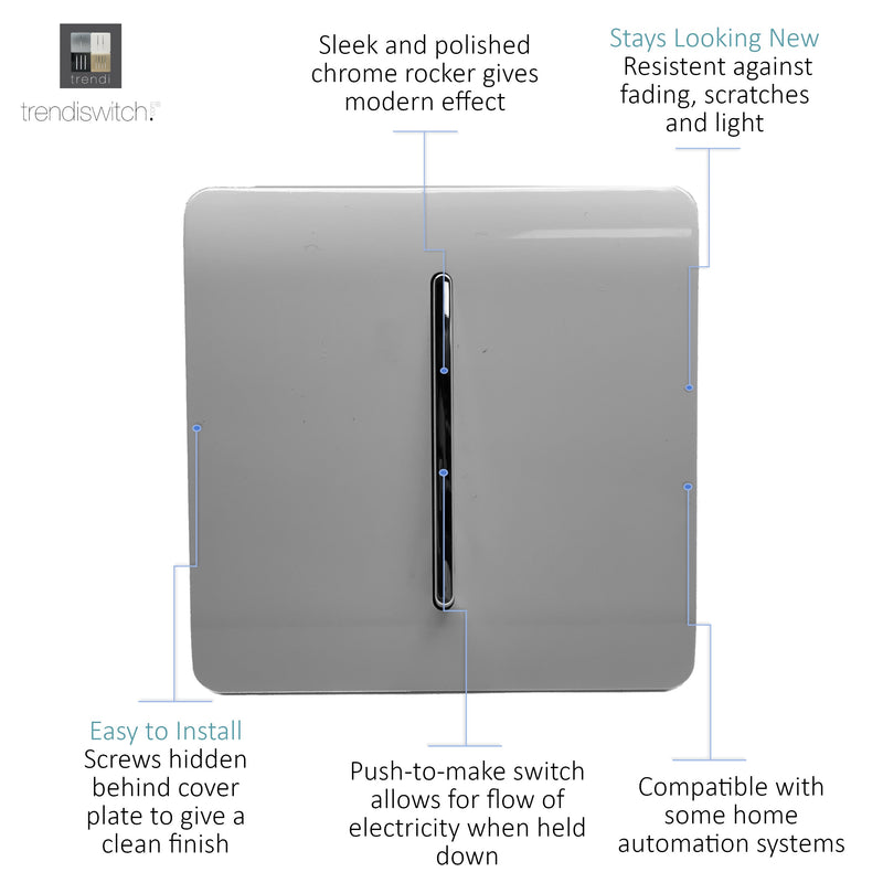 Load image into Gallery viewer, Trendi Switch ART-SSR1LG, Artistic Modern 1 Gang Retractive Home Auto.Switch Light Grey Finish, BRITISH MADE, (25mm Back Box Required), 5yrs Warranty - 54185
