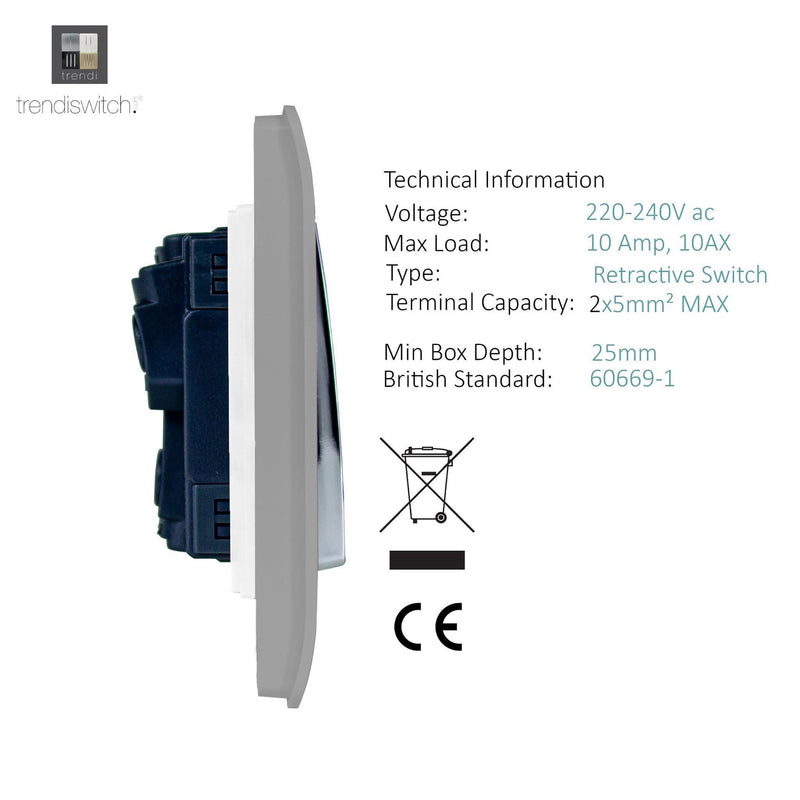 Load image into Gallery viewer, Trendi Switch ART-SSR1LG, Artistic Modern 1 Gang Retractive Home Auto.Switch Light Grey Finish, BRITISH MADE, (25mm Back Box Required), 5yrs Warranty - 54185
