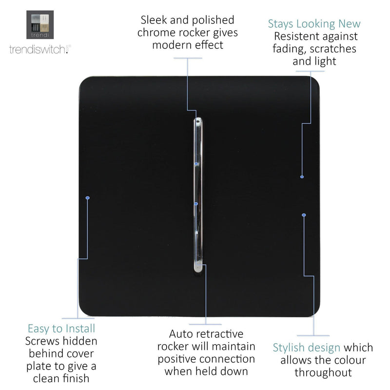 Load image into Gallery viewer, Trendi Switch ART-SSR1MBK, Artistic Modern 1 Gang Retractive Home Auto.Switch Matt Black Finish, BRITISH MADE, (25mm Back Box Required), 5yrs Warranty - 43923

