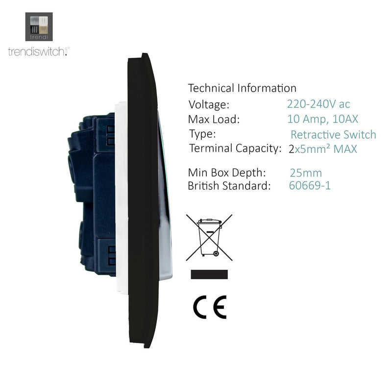 Load image into Gallery viewer, Trendi Switch ART-SSR1MBK, Artistic Modern 1 Gang Retractive Home Auto.Switch Matt Black Finish, BRITISH MADE, (25mm Back Box Required), 5yrs Warranty - 43923
