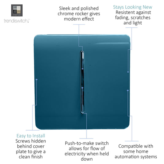 Trendi Switch ART-SSR1MD, Artistic Modern 1 Gang Retractive Home Auto.Switch Midnight Blue Finish, BRITISH MADE, (25mm Back Box Required), 5yrs Warranty - 54186
