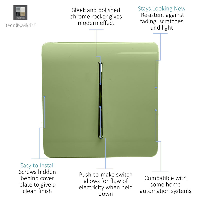 Load image into Gallery viewer, Trendi Switch ART-SSR1MG, Artistic Modern 1 Gang Retractive Home Auto.Switch Moss Green Finish, BRITISH MADE, (25mm Back Box Required), 5yrs Warranty - 54187
