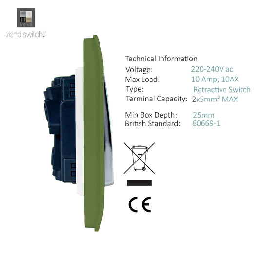 Trendi Switch ART-DBMG, Artistic Modern 1 Gang Doorbell Moss Green Finish, BRITISH MADE, (25mm Back Box Required), 5yrs Warranty - 53715