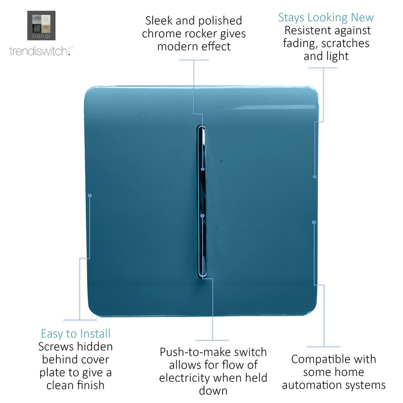 Load image into Gallery viewer, Trendi Switch ART-SSR1OB, Artistic Modern 1 Gang Retractive Home Auto.Switch Ocean Blue Finish, BRITISH MADE, (25mm Back Box Required), 5yrs Warranty - 54189
