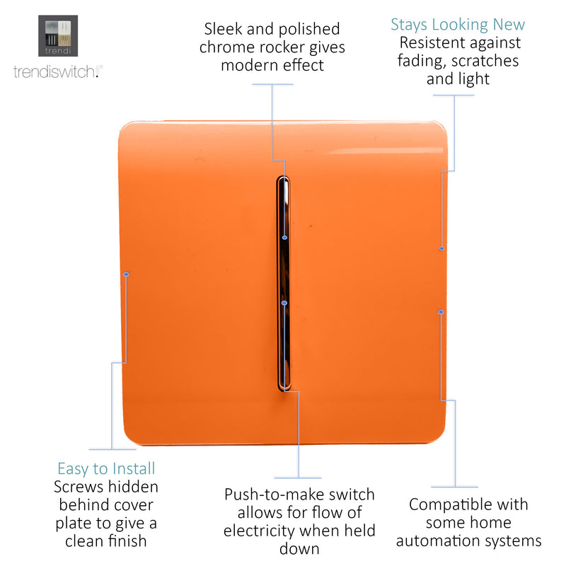 Load image into Gallery viewer, Trendi Switch ART-SSR1OR, Artistic Modern 1 Gang Retractive Home Auto.Switch Orange Finish, BRITISH MADE, (25mm Back Box Required), 5yrs Warranty - 54190
