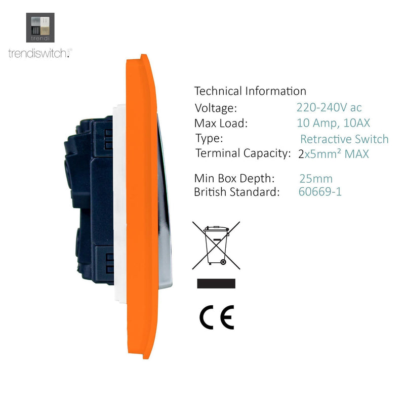 Load image into Gallery viewer, Trendi Switch ART-SSR1OR, Artistic Modern 1 Gang Retractive Home Auto.Switch Orange Finish, BRITISH MADE, (25mm Back Box Required), 5yrs Warranty - 54190
