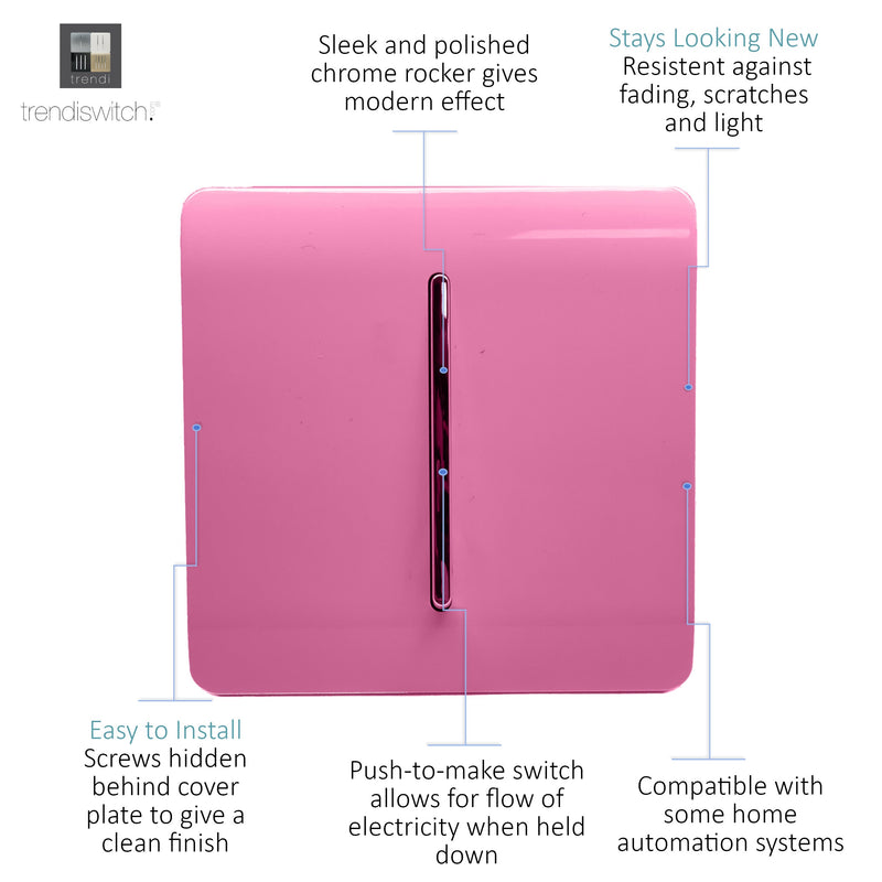 Load image into Gallery viewer, Trendi Switch ART-SSR1PK, Artistic Modern 1 Gang Retractive Home Auto.Switch Pink Finish, BRITISH MADE, (25mm Back Box Required), 5yrs Warranty - 54191
