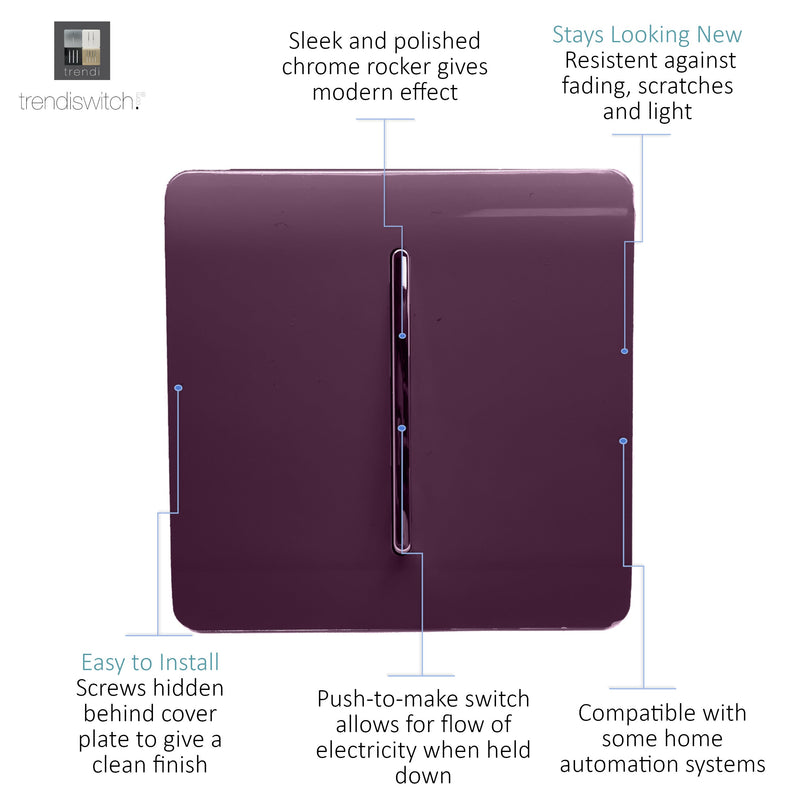 Load image into Gallery viewer, Trendi Switch ART-SSR1PL, Artistic Modern 1 Gang Retractive Home Auto.Switch Plum Finish, BRITISH MADE, (25mm Back Box Required), 5yrs Warranty - 54192
