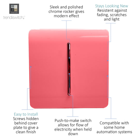 Trendi Switch ART-SSR1SB, Artistic Modern 1 Gang Retractive Home Auto.Switch Strawberry Finish, BRITISH MADE, (25mm Back Box Required), 5yrs Warranty - 54193