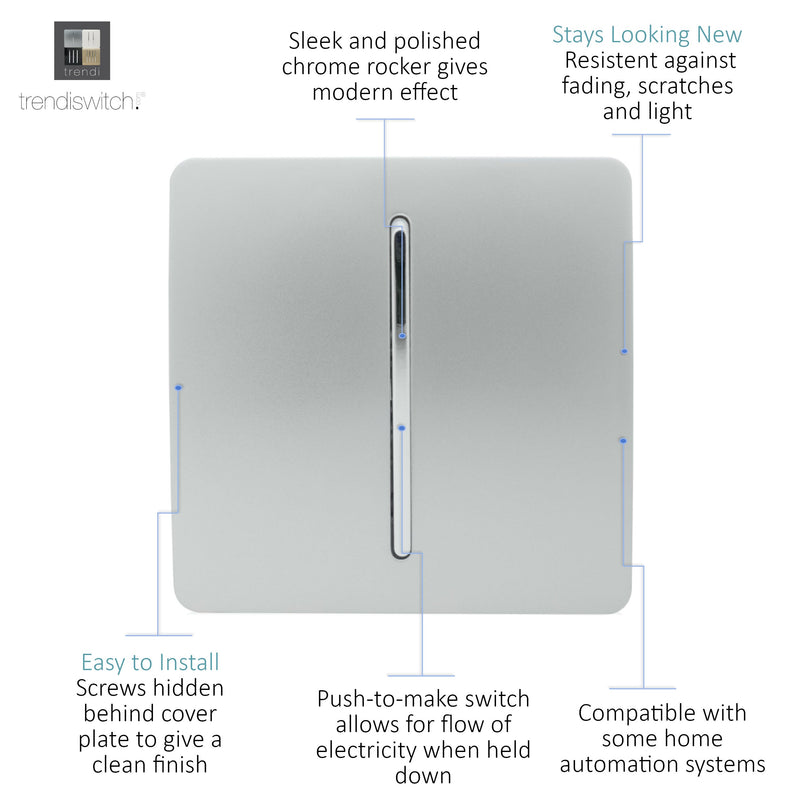 Load image into Gallery viewer, Trendi Switch ART-DBSI, Artistic Modern 1 Gang Doorbell Silver Finish, BRITISH MADE, (25mm Back Box Required), 5yrs Warranty - 53722
