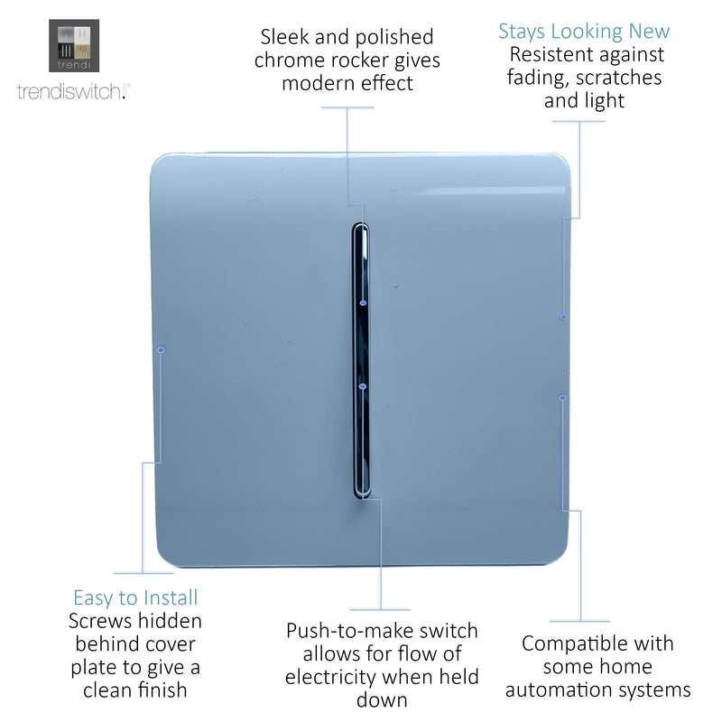 Load image into Gallery viewer, Trendi Switch ART-SSR1SK, Artistic Modern 1 Gang Retractive Home Auto.Switch Sky Finish, BRITISH MADE, (25mm Back Box Required), 5yrs Warranty - 54194
